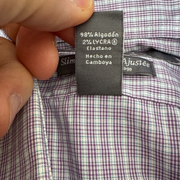 Perry Ellis Portfolio 16.5 Slim Fit Micro Plaid Button Up Dress Shirt Purple - Picture 6 of 12